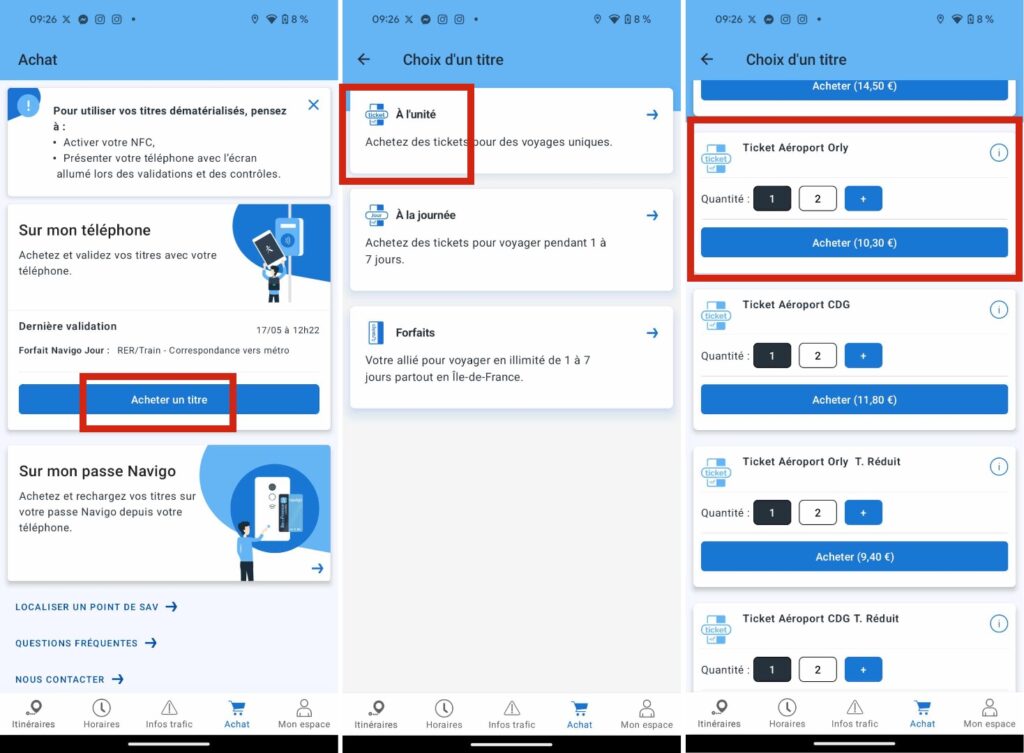 L'achat d'un ticket Orly dans l'application Île-de-France Mobilités. // Source : Numerama