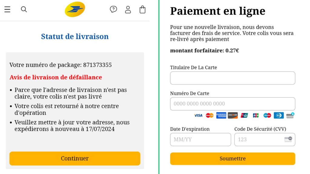 Les escrocs affichent des frais dérisoires pour dérober les données bancaires.  // Source : Numerama