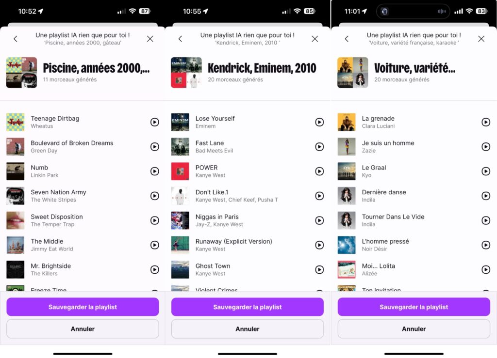 Quelques-unes des playlists générées par Deezer. Il n'y a rien d'original, mais les morceaux correspondent.