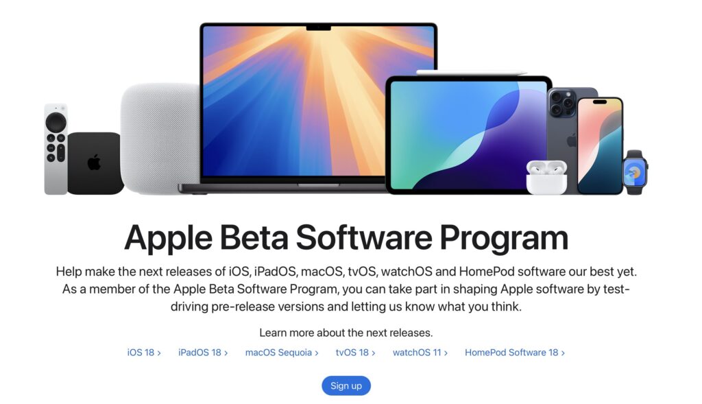 Le site beta.apple.com