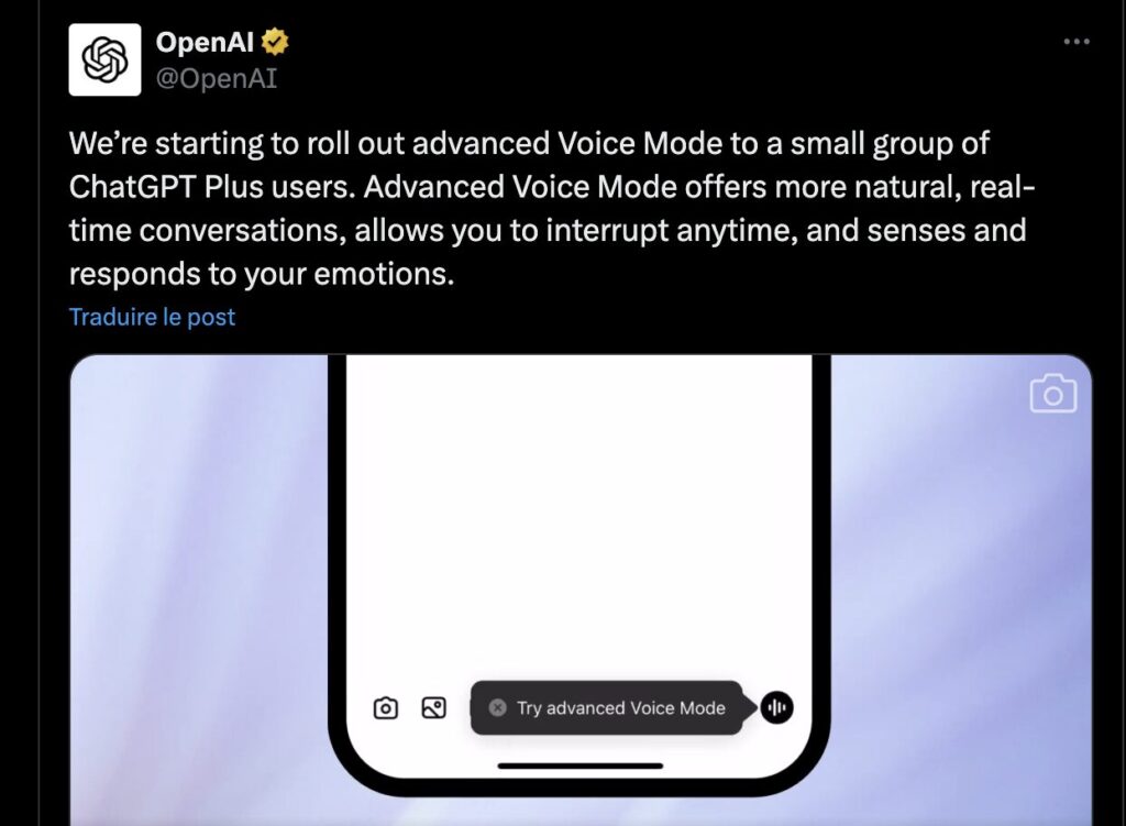 OpenAI a annoncé le déploiement de sa nouvelle fonction sur Twitter.