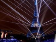 La tour Eiffel pendant la cérémonie d'ouverture des JO.  // Source : Compte X officiel Paris 2024