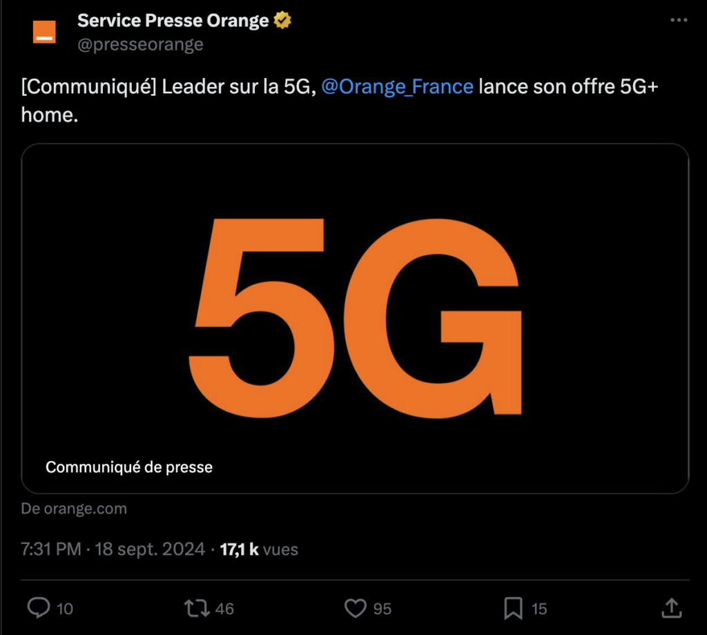 Annonce de Free oblige, Orange a publié dans la soirée du 18 septembre un communiqué sur son propre réseau 5G SA.