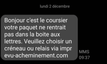 Un récent message de phishing. // Source : Signal-arnaques