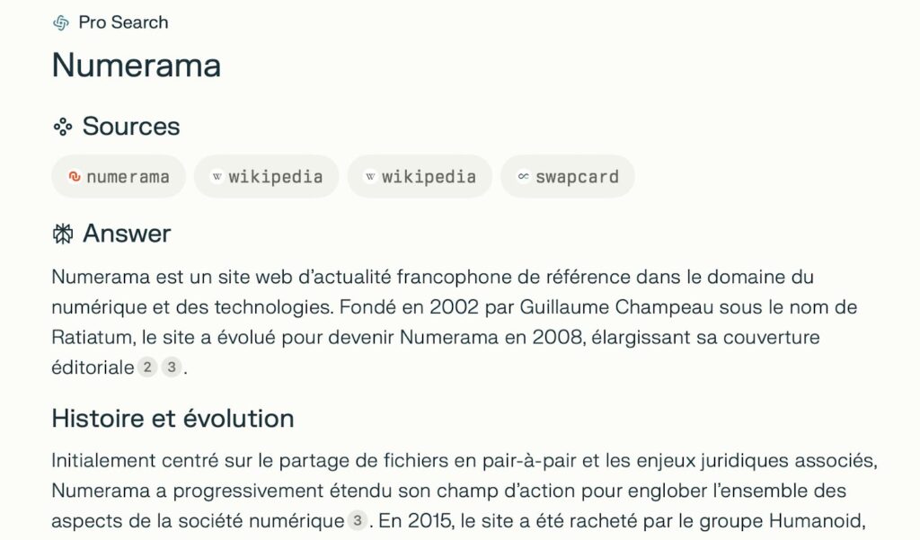 Une simple recherche avec un mot permet d'obtenir une réponse détaillée.