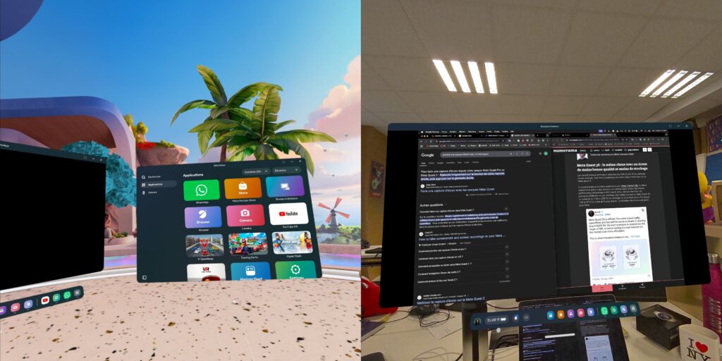 L'interface du Meta Quest 3S et la fonction « Bureau à distance » // Source : Numerama