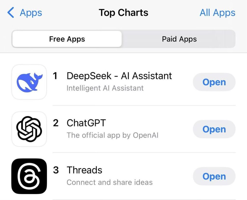 Sur l'App Store, DeepSeek a battu ChatGPT.