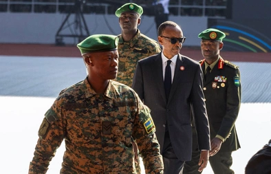 Rwanda's President Paul Kagame arrives for his swearing-in ceremony after a landslide win in last month's election at the Amahoro Stadium, Gasabo District of Kigali, Rwanda on August 11, 2024.