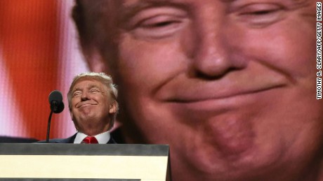 Republican presidential candidate Donald Trump addresses delegates at the end of the last day of the Republican National Convention on July 21, 2016, in Cleveland, Ohio. / AFP / Timothy A. CLARY        (Photo credit should read TIMOTHY A. CLARY/AFP/Getty Images)