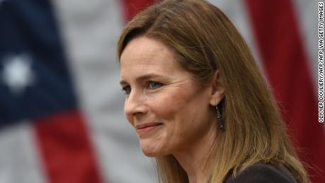 Judge Amy Coney Barrett is nominated to the US Supreme Court by President Donald Trump in the Rose Garden of the White House in Washington, DC on September 26, 2020. - Barrett, if confirmed by the US Senate, will replace Justice Ruth Bader Ginsburg, who died on September 18. (Photo by Olivier DOULIERY / AFP) (Photo by OLIVIER DOULIERY/AFP via Getty Images)