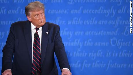 US President Donald Trump looks on during the first presidential debate at Case Western Reserve University and Cleveland Clinic in Cleveland, Ohio, on September 29, 2020.