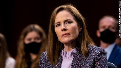 Supreme Court nominee Judge Amy Coney Barrett testifies on the third day of her confirmation hearing before the Senate Judiciary Committee on Capitol Hill on October 14, 2020 in Washington, DC. - After liberal icon Ruth Bader Ginsburg&#39;s death last month left the nine-member court with a vacancy, Trump has rushed to fill it at the height of his presidential election battle against Democrat Joe Biden. (Photo by Erin SCHAFF / POOL / AFP) (Photo by ERIN SCHAFF/POOL/AFP via Getty Images)