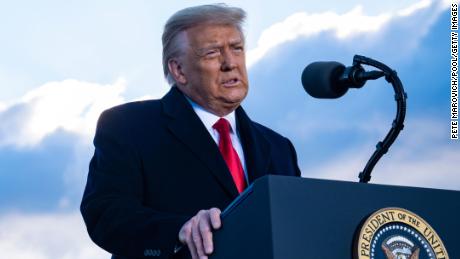 JOINT BASE ANDREWS, MARYLAND - JANUARY 20: President Donald Trump speaks to supporters at Joint Base Andrews before boarding Air Force One for his last time as President on January 20, 2021 in Joint Base Andrews, Maryland. Trump, the first president in more than 150 years to refuse to attend his successor&#39;s inauguration, is expected to spend the final minutes of his presidency at his Mar-a-Lago estate in Florida. (Photo by Pete Marovich - Pool/Getty Images)