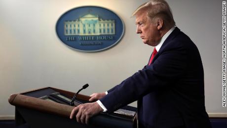 WASHINGTON, DC - MARCH 18: U.S. President Donald Trump pauses during a news briefing on the latest development of the coronavirus outbreak in the U.S. at the James Brady Press Briefing Room at the White House March 18, 2020 in Washington, DC. President Trump announced on Twitter that the U.S. and Canada will close their border to non-essential traffic to try and stop the spread of the COVID-19 pandemic.  (Photo by Alex Wong/Getty Images)