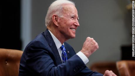 WASHINGTON, DC - MARCH 04: US President Joe Biden gestures as he speaks during a virtual call to congratulate the NASA JPL Perseverance team on the successful Mars Landing in the Roosevelt Room of the White House on March 4, 2021 in Washington, DC. (Photo by Oliver Contreras-Pool/Getty Images)