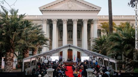 General view of Indigenous academician Elisa Loncon&#39;s swearing in ceremony as president of the Constituent Convention in the National Congress during the First Constituent Assembly in Santiago, on  July 4, 2021. - Chile officially starts writing a new constitution Sunday to replace the one it inherited from the era of dictator Augusto Pinochet and is widely blamed for deep social inequalities that gave rise to deadly protests in 2019. (Photo by JAVIER TORRES / AFP) (Photo by JAVIER TORRES/AFP via Getty Images)