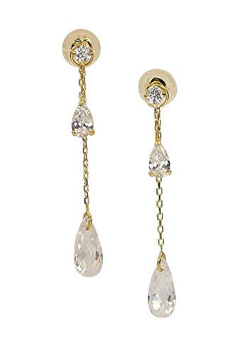 [四葉のクローバー] 18金 チェーンピアス キュービックジルコニア gold pierced earring (両耳用1ペア) K18 ゴールド cz 揺れるピアス 18k レディース 女性 品質保証書付 :Sa444