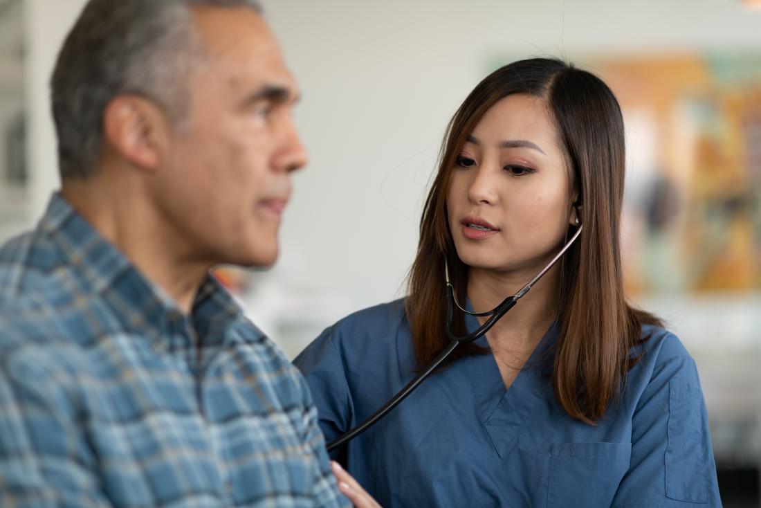 a doctor examining what happens to the lungs in COPD of a patient. 