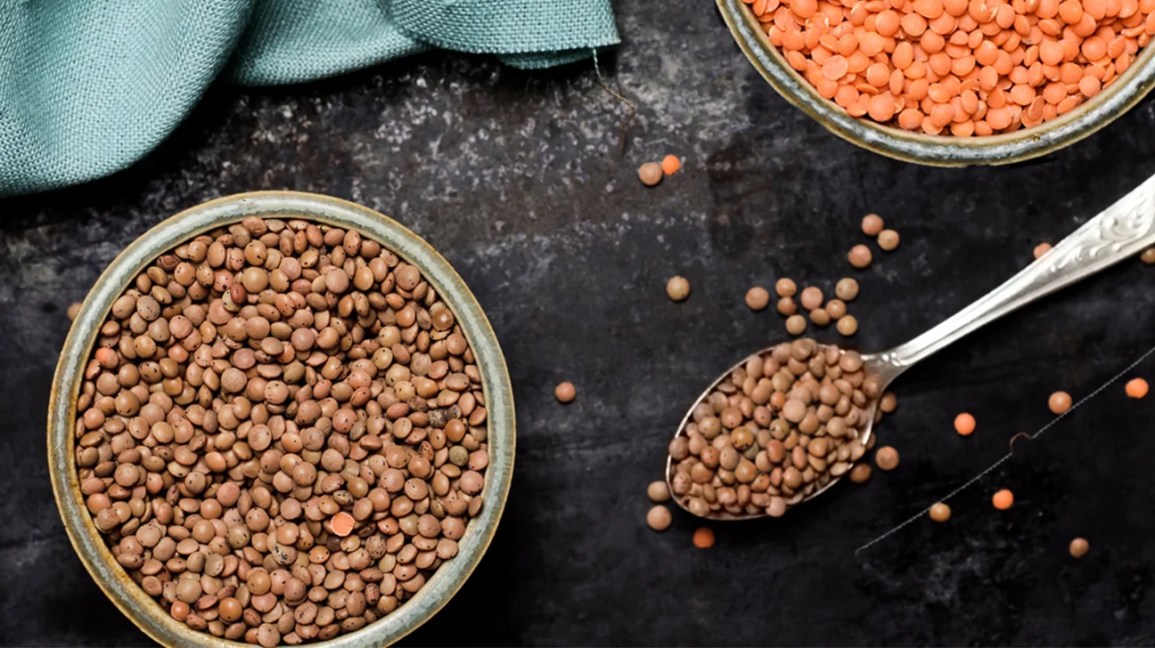 bowls of uncooked lentils