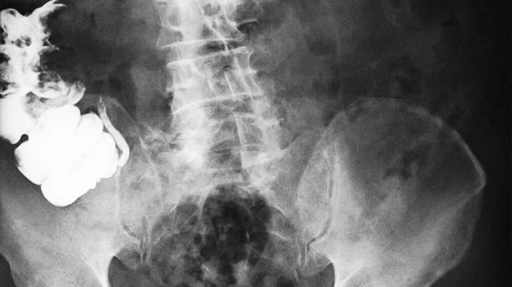 An X-ray showing an inflamed appendix.