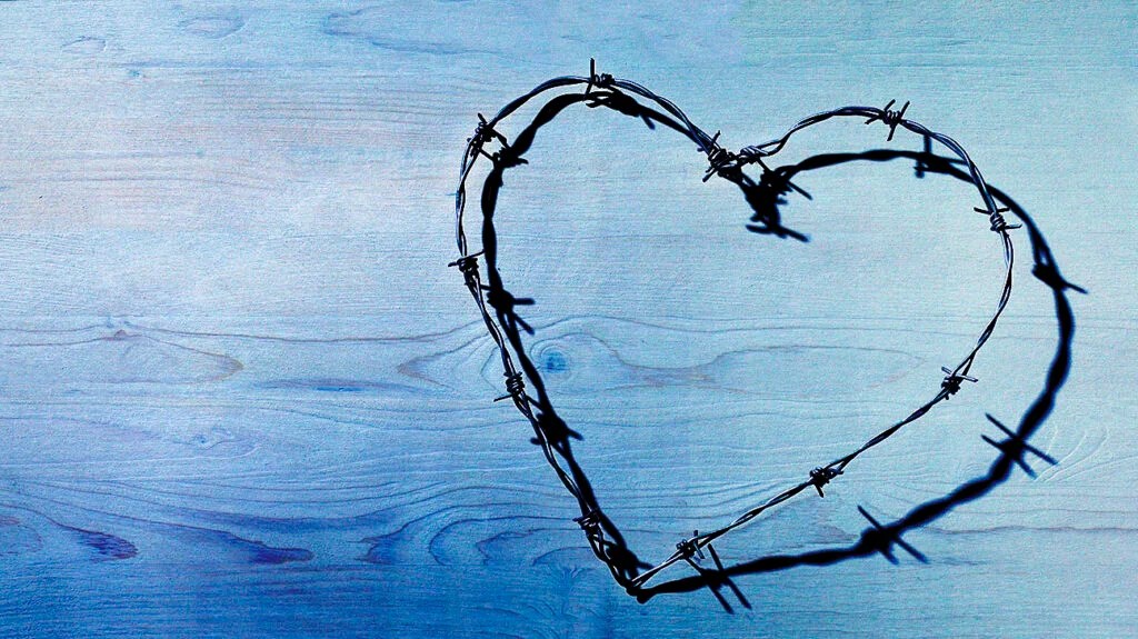 A heart made of barbed wire.