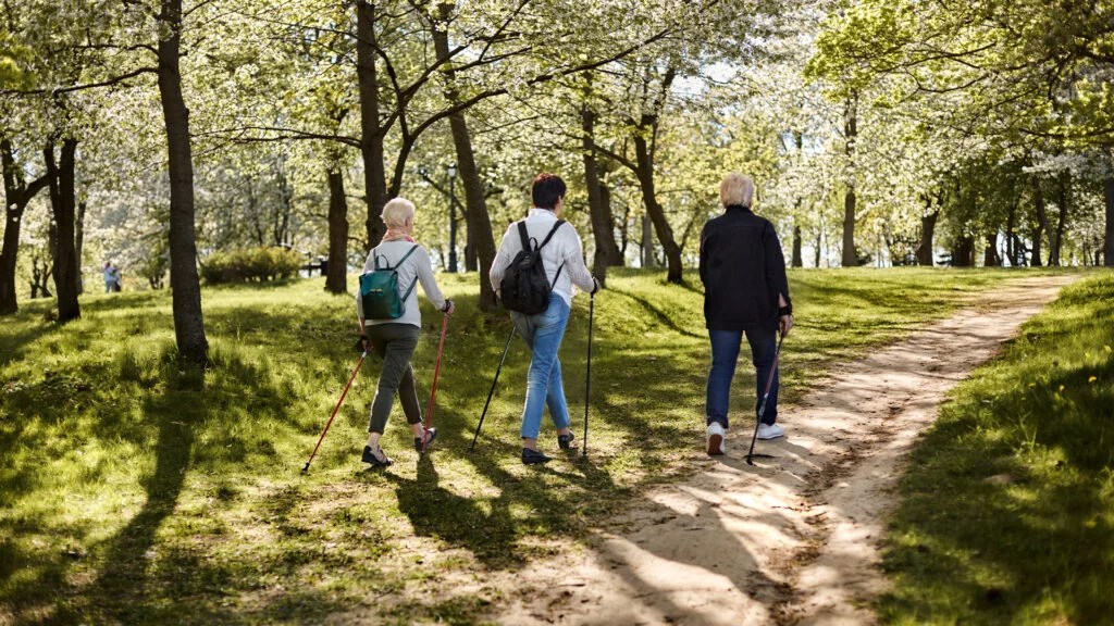 A group of older women walking.