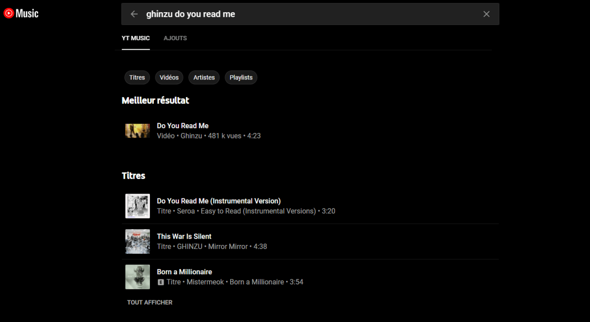 YouTube Music vous donne accès à des vidéos pour des titres absents du catalogue
