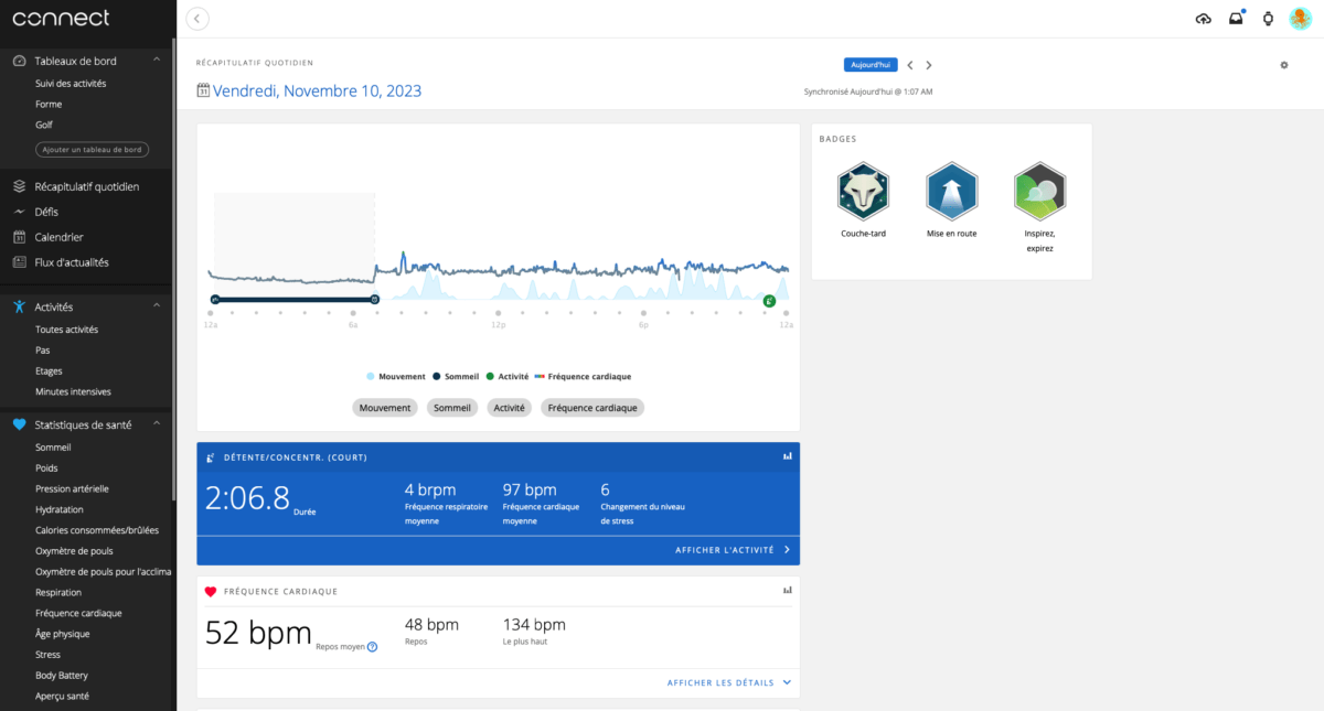 Application web Garmin Connect