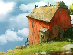 house on a hill and a clear sky 4K