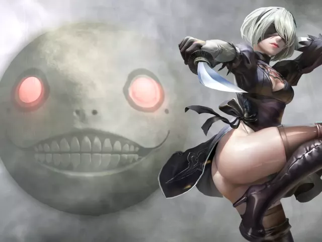 Live wallpaper «2B Nier automata and grimace»