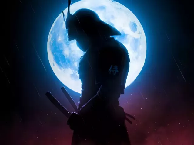 Live wallpaper «Samurai on the background of the moon»