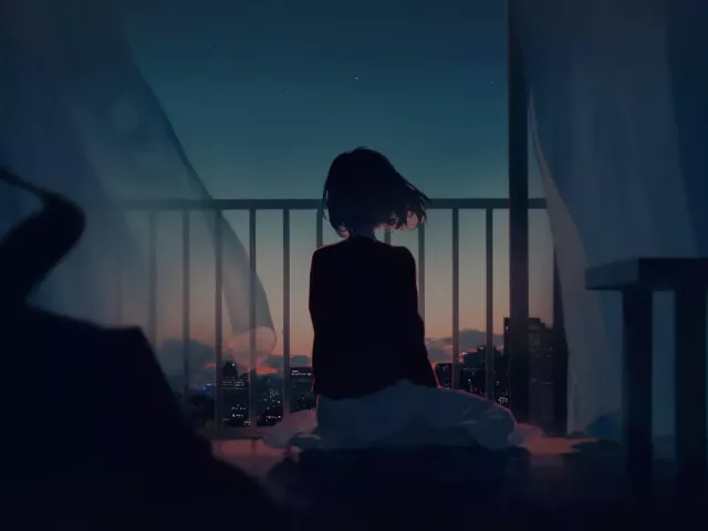 Live wallpaper «The girl is sitting alone by the balcony»