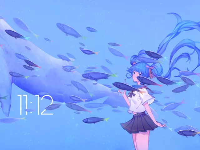 Live wallpaper «Miku whale»