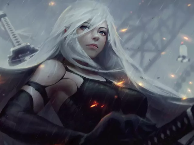 Live wallpaper «A2 Nier Automata in the thick of the battle»