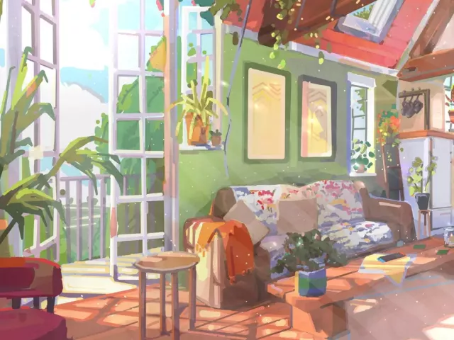 Live wallpaper «Cozy aesthetic of light filled room with house plants»