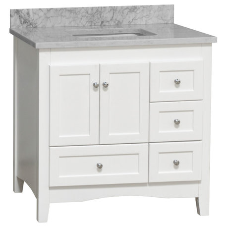 Abbey 36" Bathroom Vanity, White, Carrara Marble