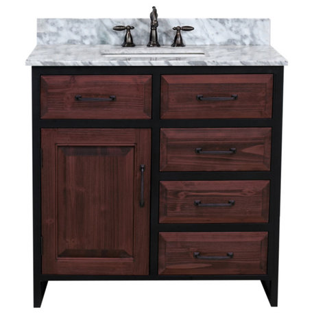 Single Sink Vanity With Carrara White Marble Top With Rectangular Sink