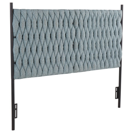 Braided Matisse Headboard, Black Metal, Blue Fabric, Queen