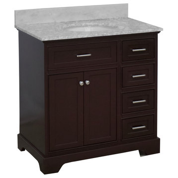 Aria 36" Bathroom Vanity, Chocolate, Carrara Marble