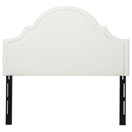 Catherine Transitional Mid-Century Arched Upholstered Camelback Headboard, Antique White Polyester, Queen