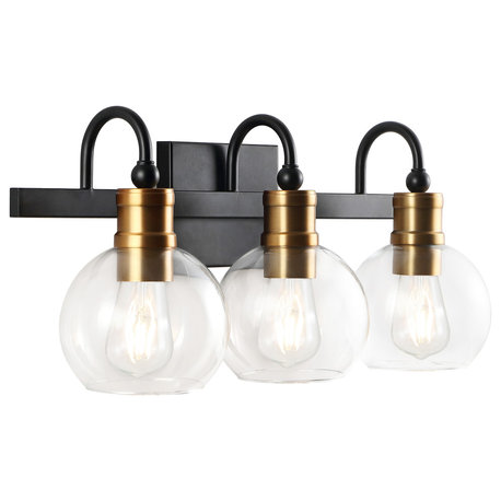 Marais Iron LED Vanity Light, Black/Gold, 3 Bulb