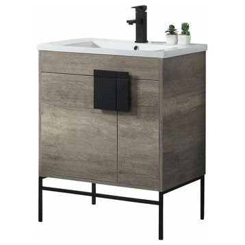 Modern Grey Bathroom Vanity Set, Black Matte Hardware, Vireous China Sink Top