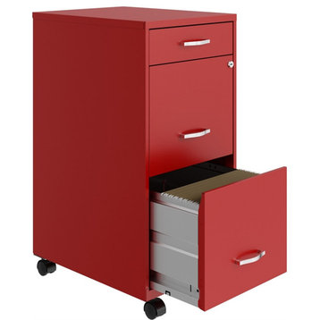 Pemberly Row 3 Drawers Vertical Red Metal Filing Cabinet Pre-assembled