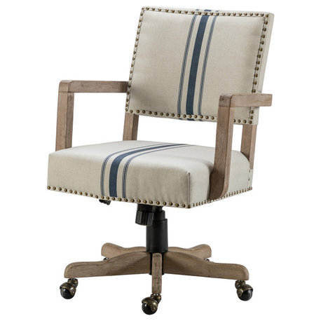 Swivel Office Task Chair With Nailhead Trim, Navy