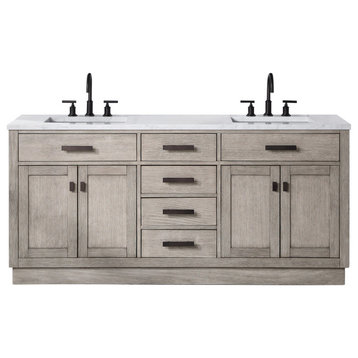 Water Creation Chestnut 72" Bath Vanity, Grey Oak, Oil-Rubbed Bronze Hardware, Vanity Only