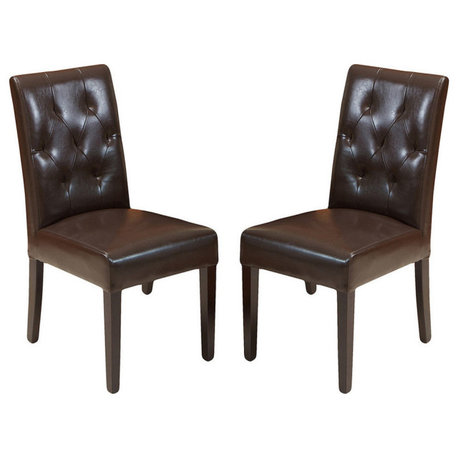 GDF Studio Waldon Leather Dining Chair, Set of 2, Brown, Bonded Leather