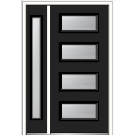 Frosted 4-Lite Fiberglass Smooth Door With Sidelite, 53"x81.75", RH In-Swing