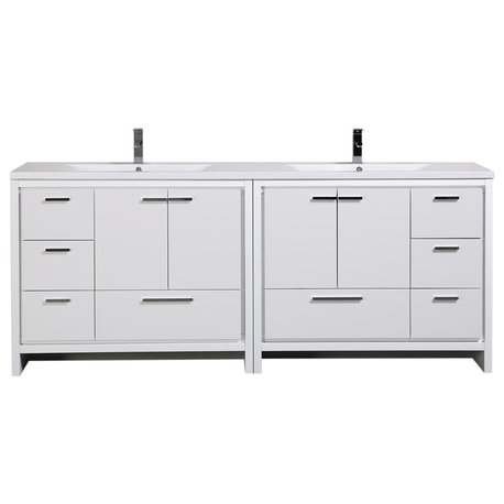 MOD 84" Modern Bathroom Vanity With Acrylic Sink, High Gloss White