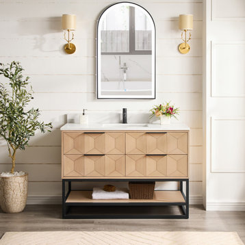 Milagro Bath Vanity With Top, Washed Ash Grey, Matte Black Base, 48", No Mirror