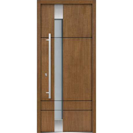 Exterior Prehung Frosted Glass Door / Deux 1713 Natural Oak, Left in